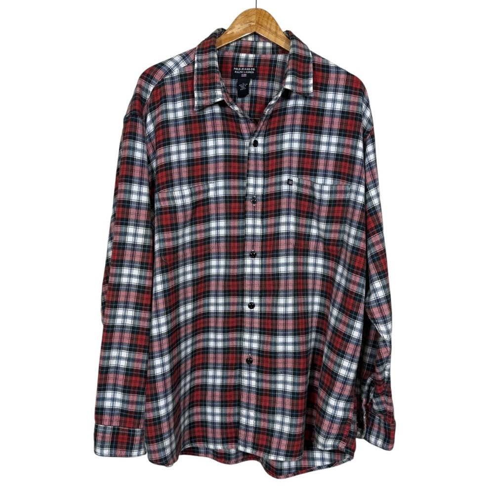 POLO JEANS CO Ralph Lauren Red Blue Flannel Mens Button Up Shirt